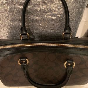 COACH Rowan mini Satchel In Signature Canvas Brown and black leather.GREAT SHAPE